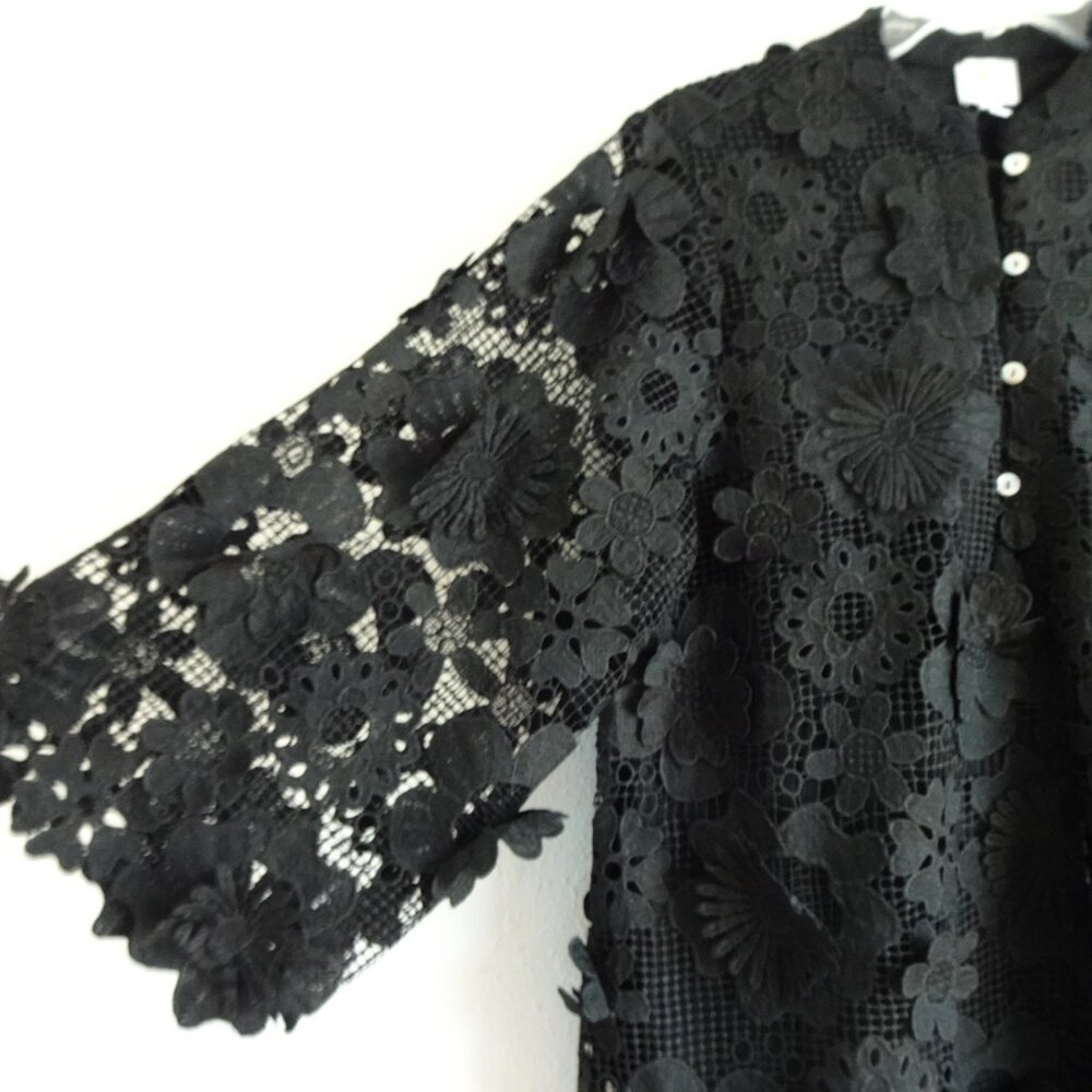 J.Marie Seraphina Dress Size S Black Short Floral 3D Lace Long Sleeve Shift NEW - Picture 6 of 9